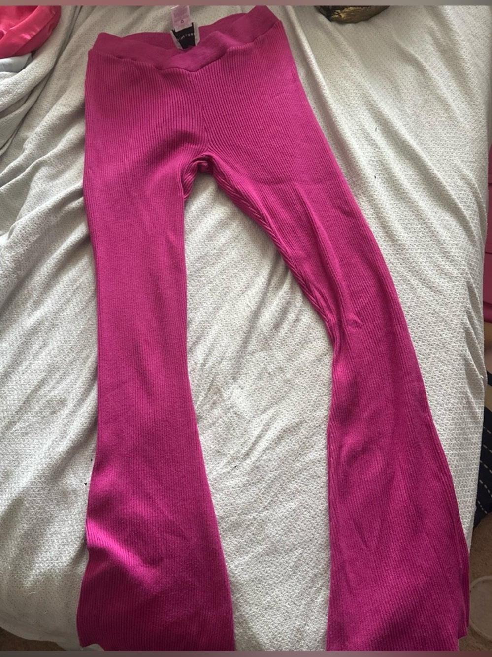 Pink Rose Fuchsia Ribbed Flare Leggings